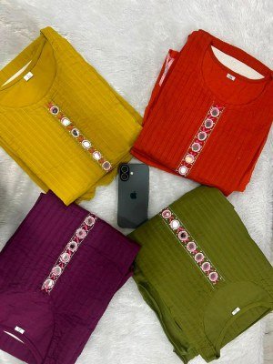 Premium Traditional Cotton 3-Piece Straight Kurta Suit – Pintex, Mirror & Moti Work Size wise Combo Set
