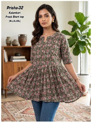 Prisha 1 Kalamkari Cotton Flair Short Top Amavi