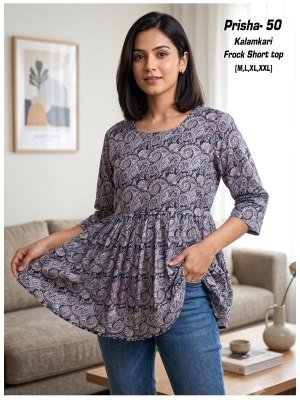 Prisha 1 Kalamkari Cotton Flair Short Top Size wise Combo Set