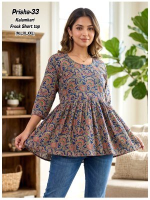 Prisha 1 Kalamkari Cotton Flair Short Top Size wise Combo Set
