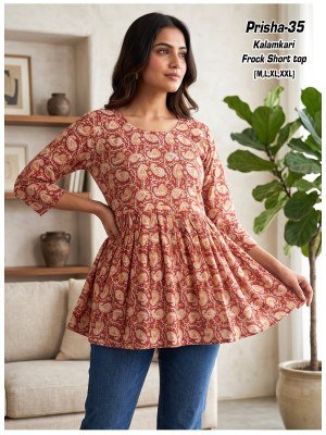 Prisha 1 Kalamkari Cotton Flair Short Top Size wise Combo Set