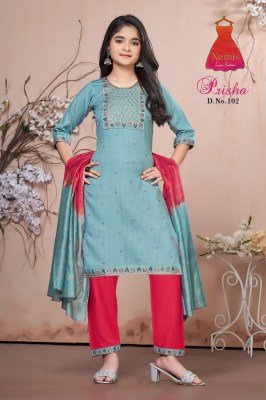 Prisha Vol 1 by Nemis Reyon printed embroidered kurti pant and dupatta catalogue at affordable rate readymade suit catalogs