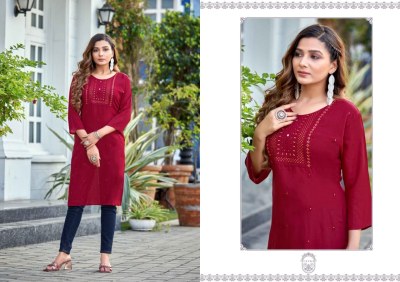 Priya by Kalroop Heavy reyon Embroidered fancy kurti catalogue at affordable rate kurtis catalogs