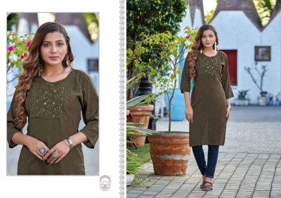 Priya by Kalroop Heavy reyon Embroidered fancy kurti catalogue at affordable rate kurtis catalogs