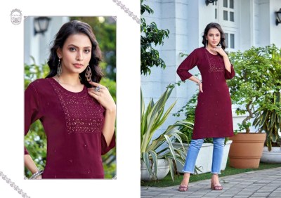 Priya by Kalroop Heavy reyon Embroidered fancy kurti catalogue at affordable rate kurtis catalogs