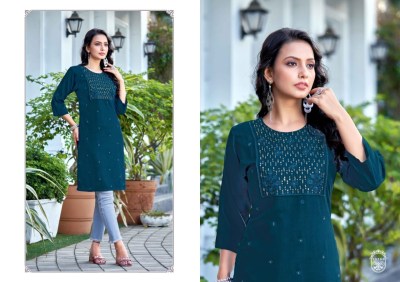 Priya by Kalroop Heavy reyon Embroidered fancy kurti catalogue at affordable rate kurtis catalogs