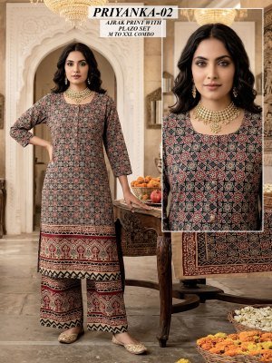 Priyanka Exclusive Ajrakh Print Kurti Palazzo Set – Jaipuri Cotton wholesale catalogs