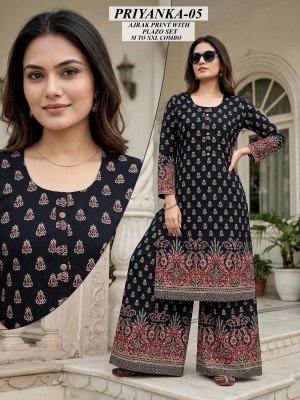 Priyanka Exclusive Ajrakh Print Kurti Palazzo Set – Jaipuri Cotton Size wise Combo Set