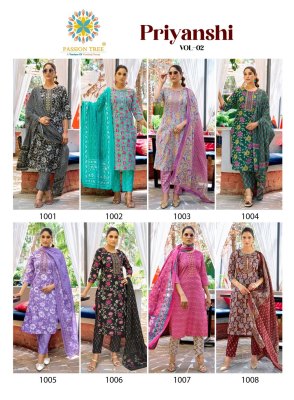 Priyanshi vol 2 by Passion Tree Straight Printed Cotton embroidered top pant with dupatta catalogue at affordable rate readymade suit catalogs