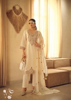 Prm India Moh Pure Russian Silk Suit Set Coding Embroidery And Handwork Organza Dupatta Wholesale Designer kurti pant with dupatta Catalogs