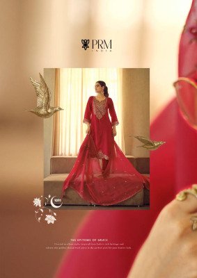 Prm India Moh Pure Russian Silk Suit Set Coding Embroidery And Handwork Organza Dupatta Wholesale Designer kurti pant with dupatta Catalogs