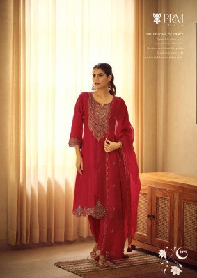 Prm India Moh Pure Russian Silk Suit Set Coding Embroidery And Handwork Organza Dupatta Wholesale Designer kurti pant with dupatta Catalogs
