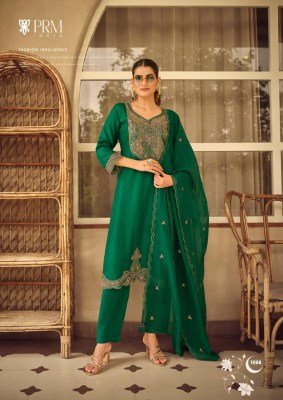 Prm India Moh Pure Russian Silk Suit Set Coding Embroidery And Handwork Organza Dupatta Wholesale Designer kurti pant with dupatta Catalogs