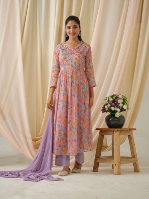 Psyna present Design no 2154 pure mal mal printed flared kurti pant and dupatta catalogue at low rate Amavi
