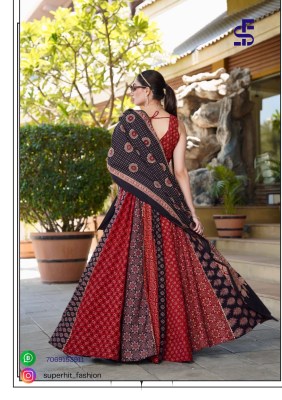 Pure Ajrakh Cotton Handblock  8 mtr Flair  Lehngha Blouse Full Stich Sleeve in side 10  lehenga choli