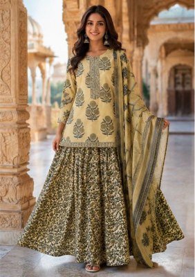 Pure Cotton 60/60 3-Piece Top Bottom Dupatta Set Size wise Combo Set