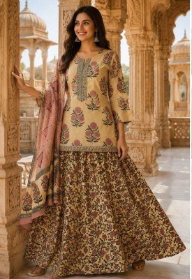 Pure Cotton 60/60 3-Piece Top Bottom Dupatta Set Size wise Combo Set