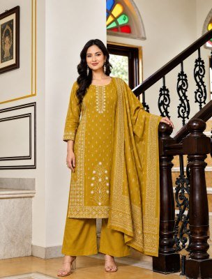 Pure Cotton 60×60 Embroidery Work 3-Piece Kurti Bottom Dupatta Combo Set wholesale catalogs