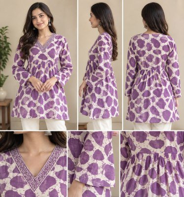 Pure Cotton Printed Alia Peplum Kurti with V-Neck and Full Sleeves kurtis catalogs