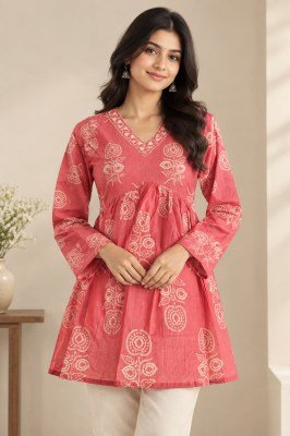 Pure Cotton Printed Alia Peplum Kurti with V-Neck and Full Sleeves kurtis catalogs
