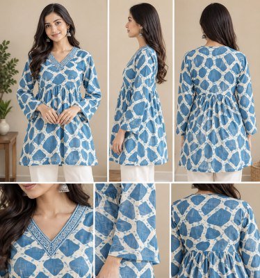 Pure Cotton Printed Alia Peplum Kurti with V-Neck and Full Sleeves kurtis catalogs
