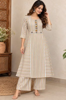 Pure Cotton Strips Concept A-Line Designer Kurti Palazzo Pant Set Size wise Combo Set