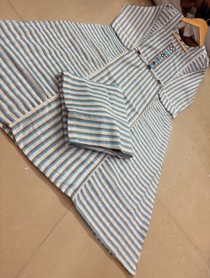 Pure Cotton Strips Concept A-Line Designer Kurti Palazzo Pant Set Size wise Combo Set