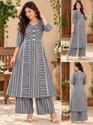 Pure Cotton Strips Concept A-Line Designer Kurti Palazzo Pant Set Size wise Combo Set
