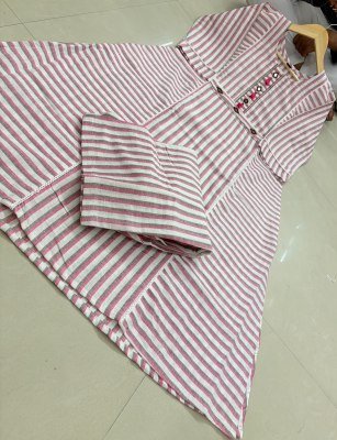 Pure Cotton Strips Concept A-Line Designer Kurti Palazzo Pant Set Size wise Combo Set
