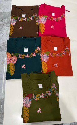 Pure Dabu Cotton 2 Piece Long Kurti Set with Extra Sleeves     kurtis catalogs