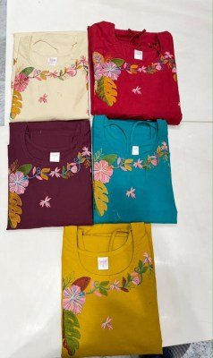 Pure Dabu Cotton 2 Piece Long Kurti Set with Extra Sleeves     kurtis catalogs