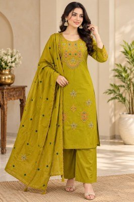 Pure Dabu Cotton 3-Piece Palazzo Suit with Embroidery and Dupatta  Size wise Combo Set