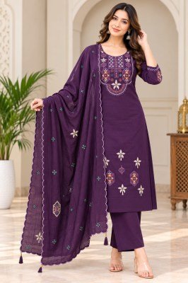 Pure Dabu Cotton 3-Piece Palazzo Suit with Embroidery and Dupatta  Size wise Combo Set