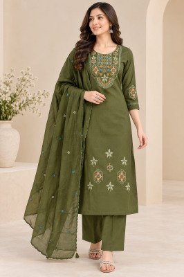 Pure Dabu Cotton 3-Piece Palazzo Suit with Embroidery and Dupatta  Size wise Combo Set