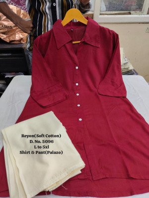 Pure Rayon Soft Cotton Shirt and Palazzo Set Size wise Combo Set