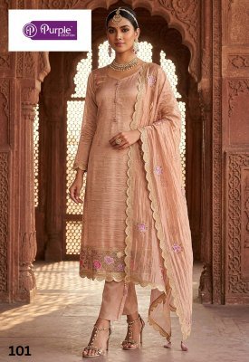 Purple Creation Amara Gold Silk Designer Embroidery Dress Material wholesale catalogs