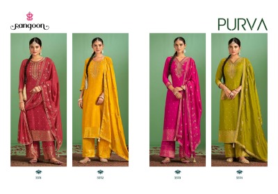 Purva by Rangoon Pure maslin jacquard embroidered kurti pant and dupatta catalogue readymade suit catalogs