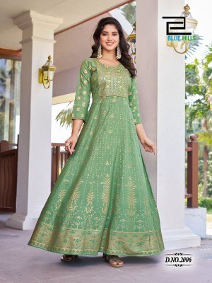 Pushpa 2 by Blue Hills Fancy Anarkali Gown With Classic Neck Embroidered Gown Catalogue at Affordable rate gown catalogs