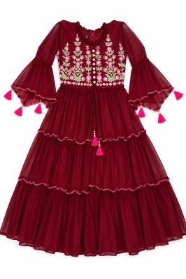 Pushpa Heavy Georgette Embroidery Long Kurti with Front Slit, Balloon Sleeves and Back Zip kurtis catalogs