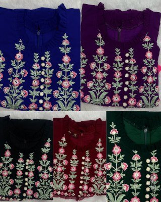 Pushpa Heavy Georgette Embroidery Long Kurti with Front Slit, Balloon Sleeves and Back Zip kurtis catalogs