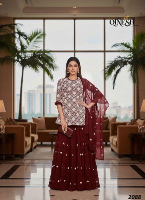 QTNESH Heavy Fox Georgette Embroidered Suit with Skirt & Dupatta 