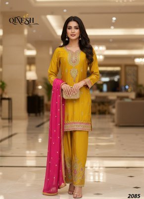 QTNESH Premium Chinon Embroidered Farshi Suit Set with Dupatta readymade suit catalogs