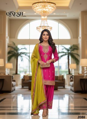 QTNESH Premium Chinon Embroidered Farshi Suit Set with Dupatta readymade suit catalogs