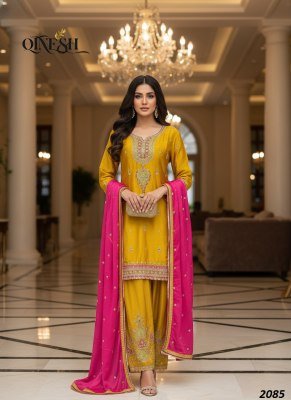 QTNESH Premium Chinon Embroidered Farshi Suit Set with Dupatta readymade suit catalogs