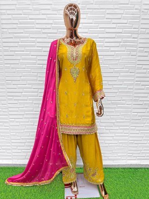 QTNESH Premium Chinon Embroidered Farshi Suit Set with Dupatta readymade suit catalogs