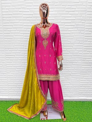 QTNESH Premium Chinon Embroidered Farshi Suit Set with Dupatta readymade suit catalogs