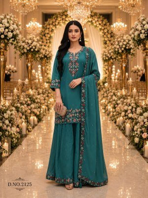 QTNESH Roman Simmar Embroidered Designer Palazzo Suit Set Fancy Palazzo suit catalogue