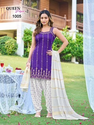 QUEEN PATIYALA-2 Vertican Heavy Embroidery 3-Piece Kurti Patiyala Dupatta Set readymade suit catalogs