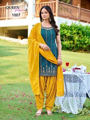 QUEEN PATIYALA-2 Vertican Heavy Embroidery 3-Piece Kurti Patiyala Dupatta Set readymade suit catalogs