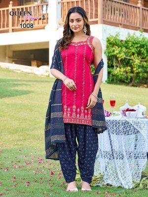 QUEEN PATIYALA-2 Vertican Heavy Embroidery 3-Piece Kurti Patiyala Dupatta Set readymade suit catalogs